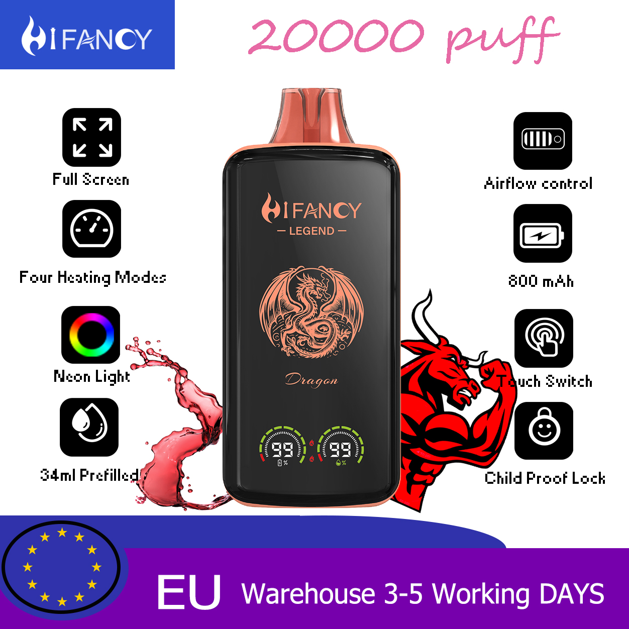 HiFancy Legend 20000 Bebida energética vape descartável - HIFANCY