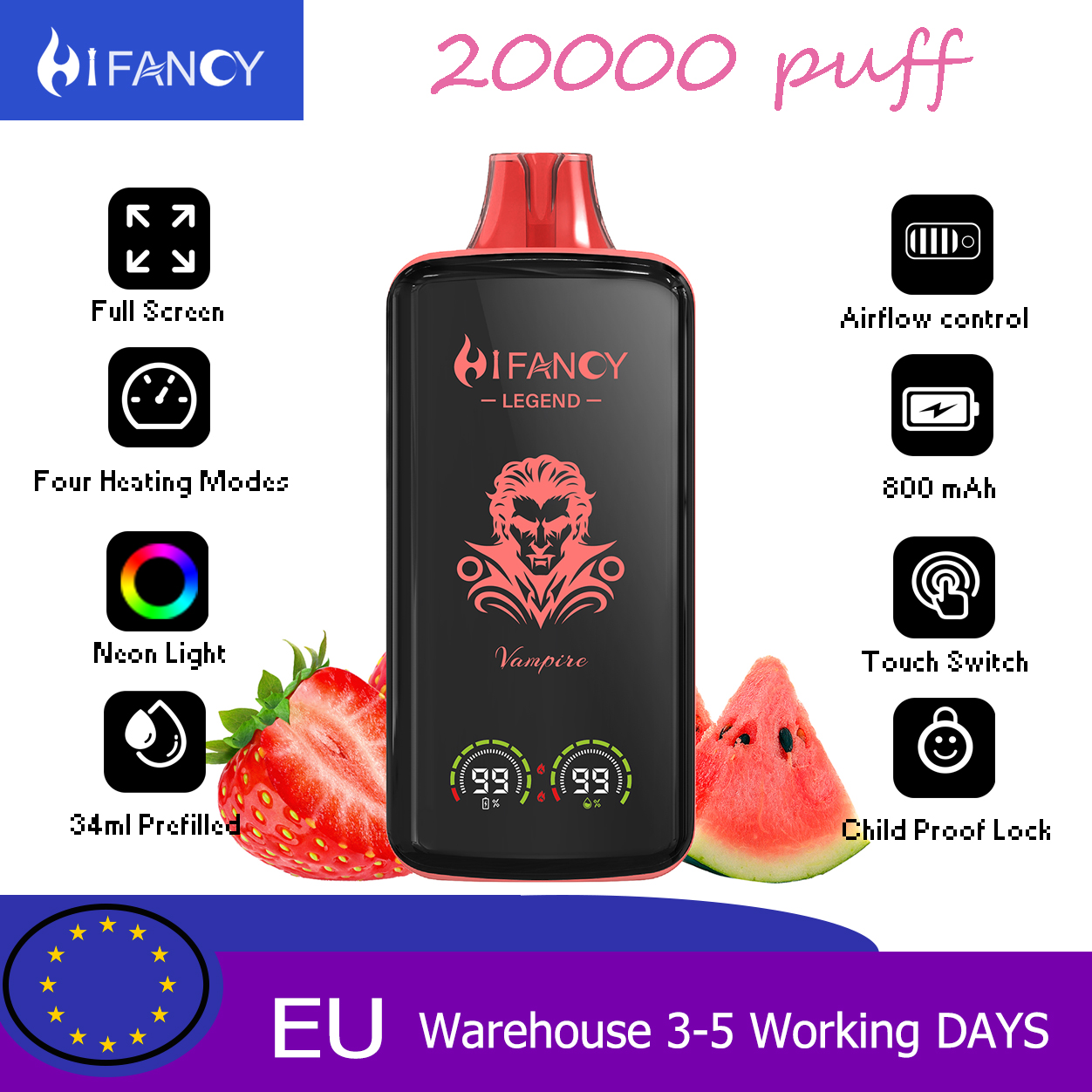 HiFancy Legend 20000 αναλώσιμος ατμός Φράουλα καρπούζι - HIFANCY
