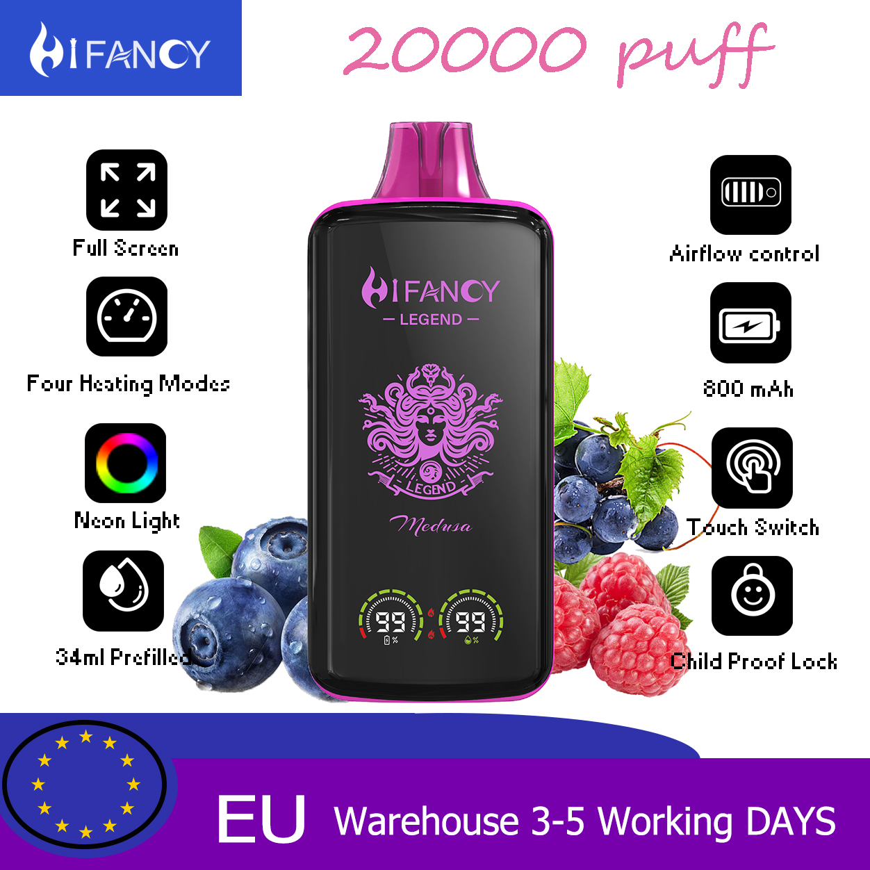 HiFancy Legend 20000 jednorazowy vape Blueberry Raspberry Grape - HIFANCY