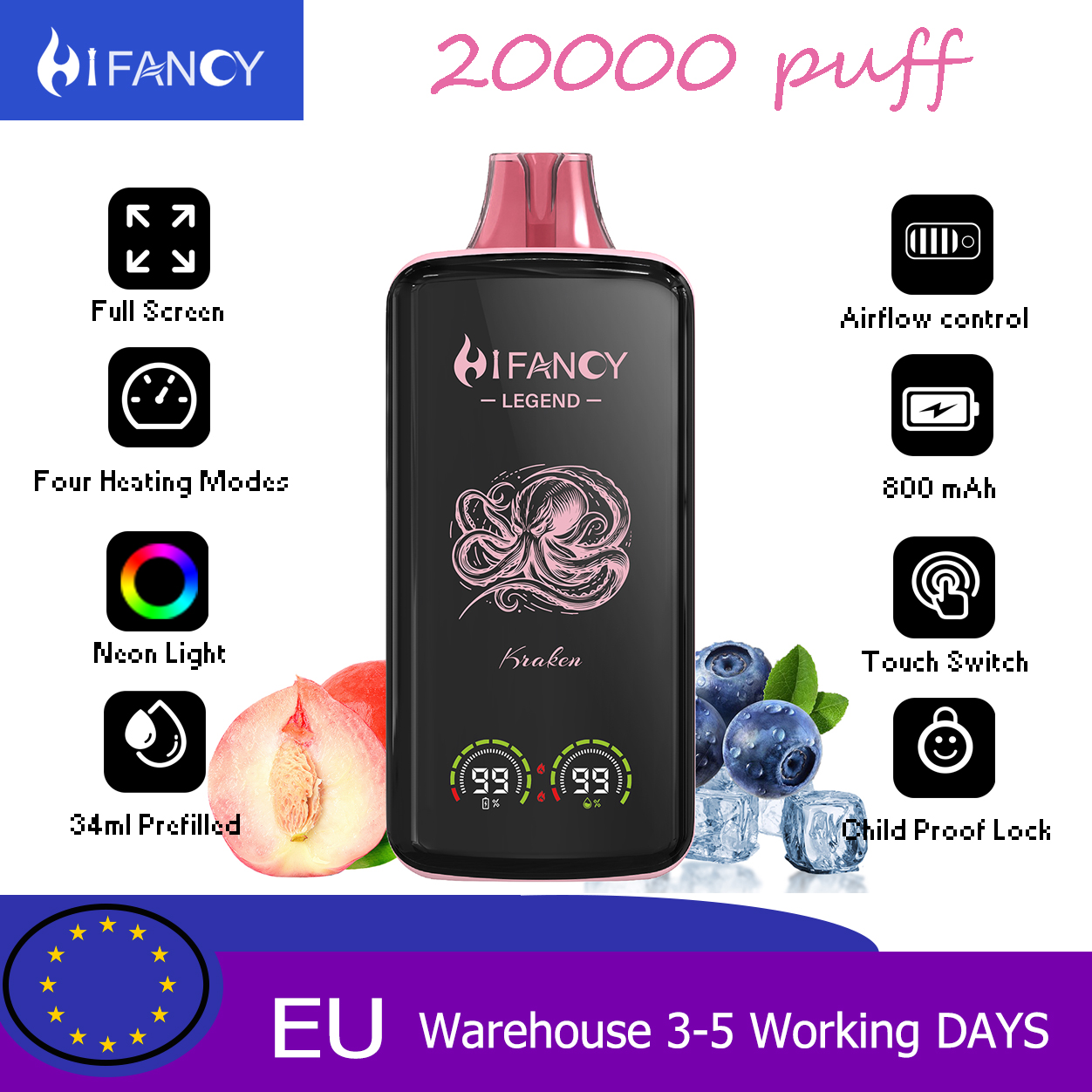 HiFancy Legend 20000 Jednorazowy vape Peach Berry Ice - HIFANCY