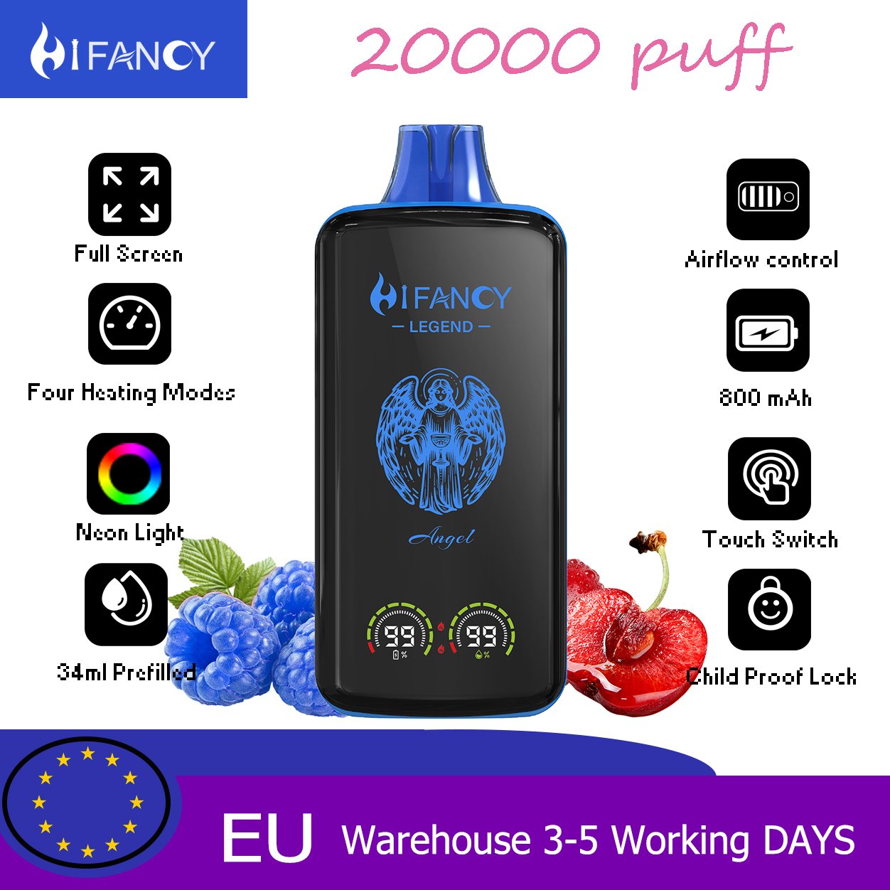 HiFancy Legend 20000 Kertakäyttöinen vape Blue Razz Cherry - HIFANCY
