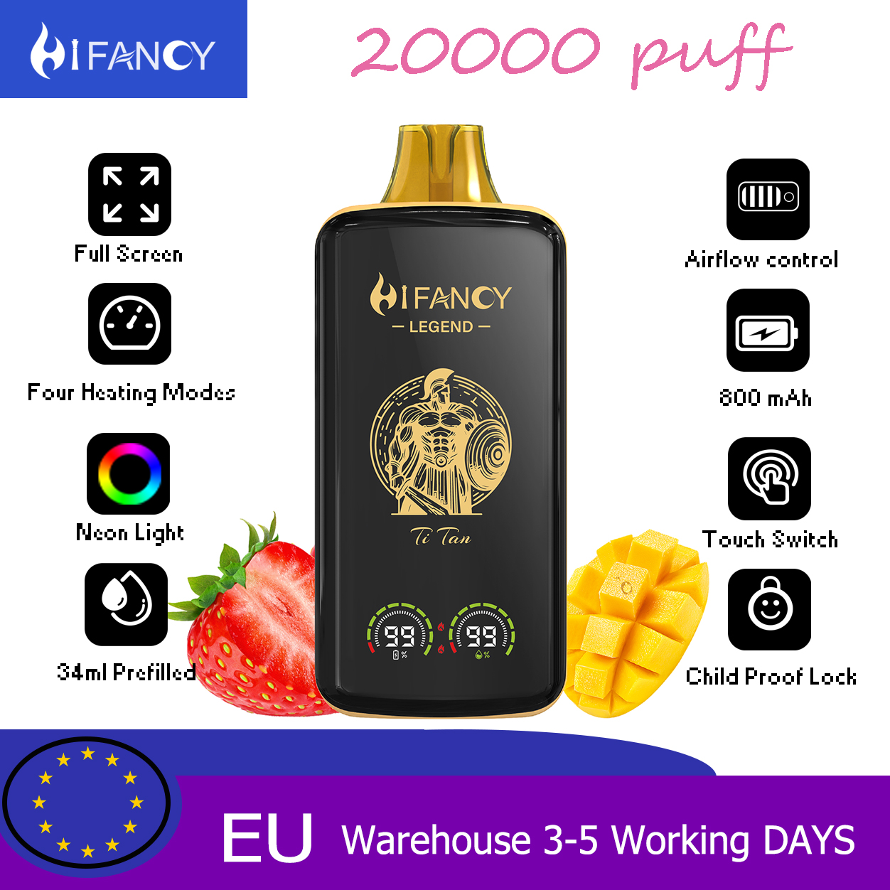 HiFancy Legend 20000 αναλώσιμος ατμός Strawberry Mango - HIFANCY