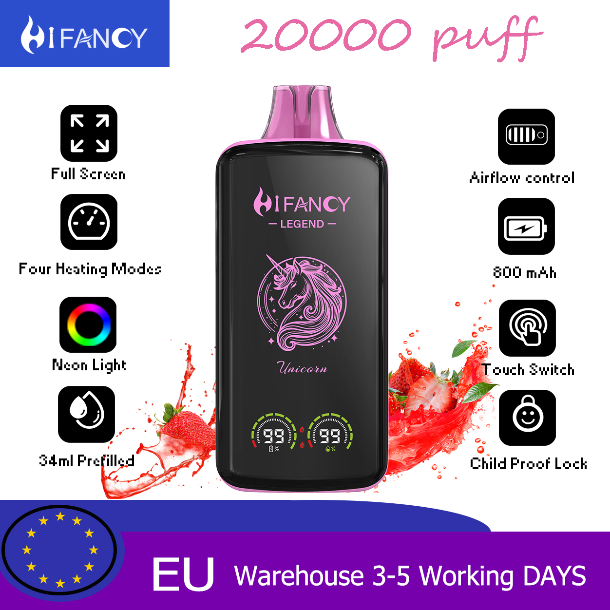HiFancy Legend 20000 Vape desechable Zumo de fresa - HIFANCY