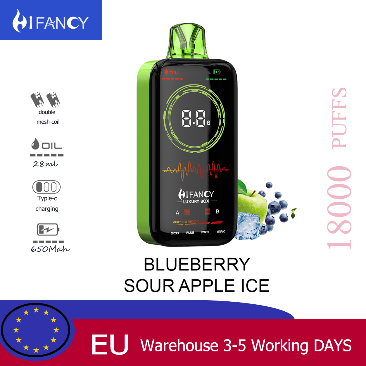 HiFancy Luxury Box 18000 Eldobható vape Blueberry Sour Apple Ice - HIFANCY
